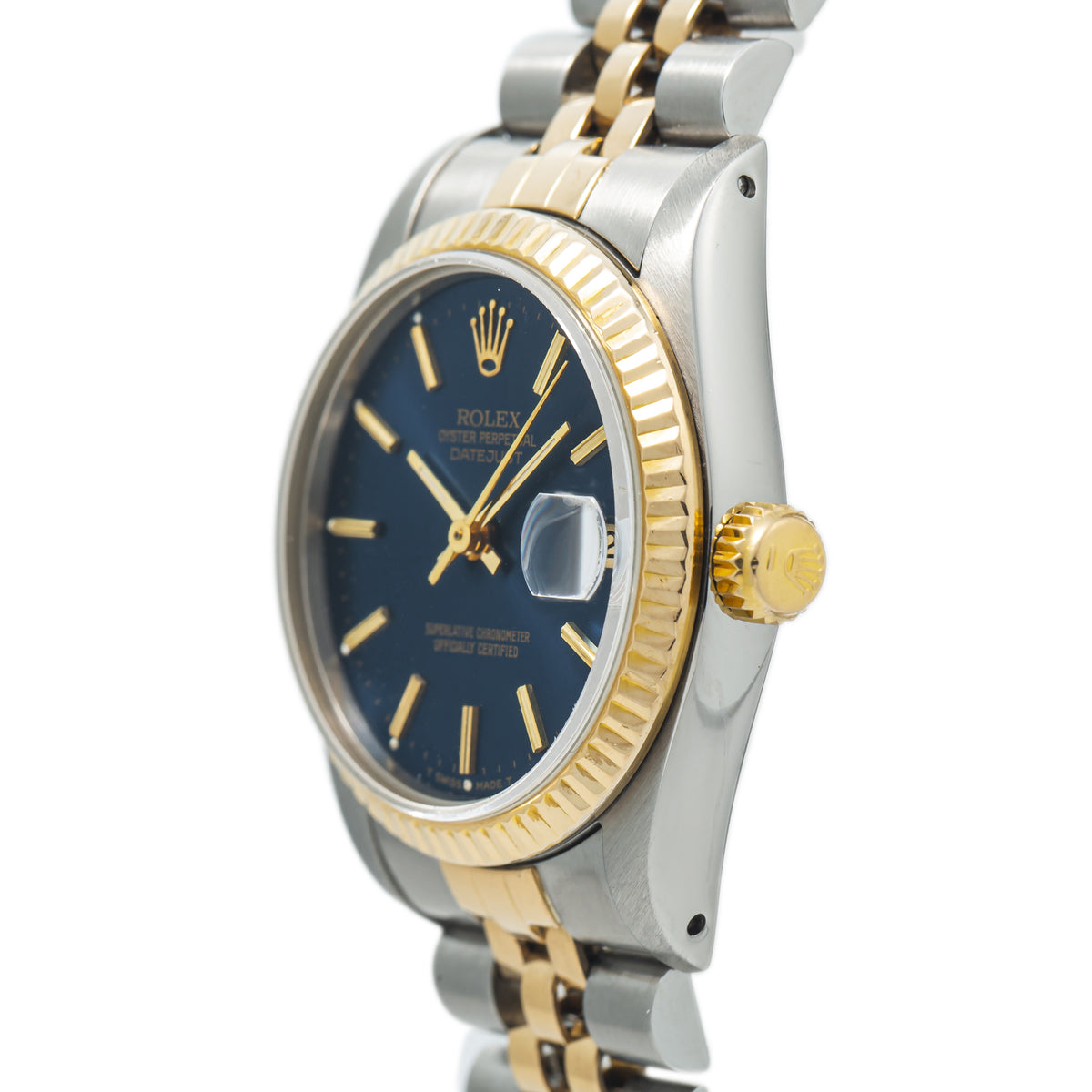 Rolex Datejust 68273 18k Yellow Gold Jubilee Blue Dial Watch 31mm 1990 w/ Paper