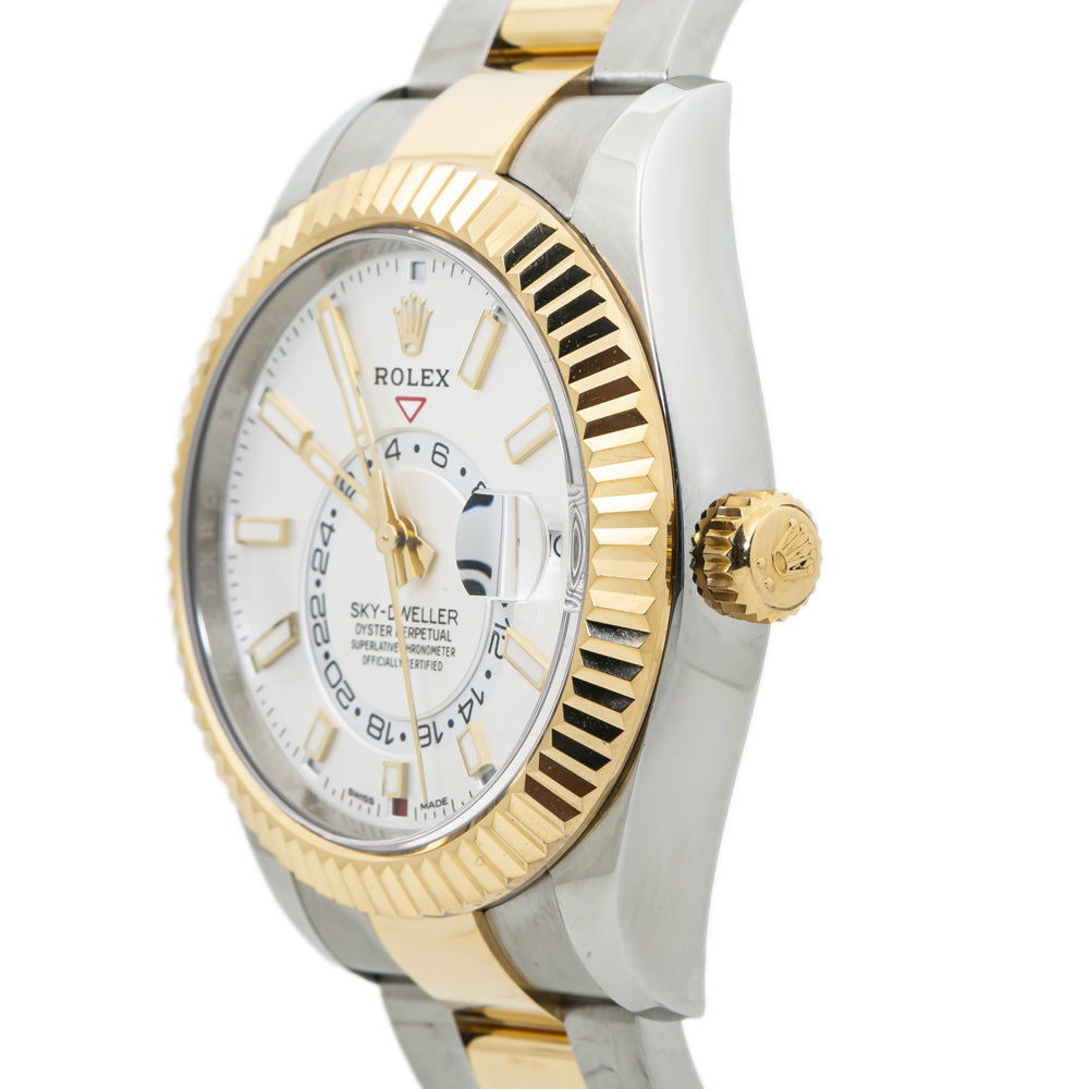 Rolex Sky-Dweller 326933 18k Yellow Gold Two Tone Oyster White Dial Watch 42mm