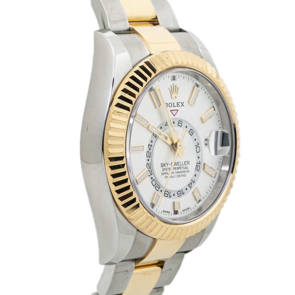 Rolex Sky-Dweller 326933 18k Yellow Gold Two Tone Oyster White Dial Watch 42mm