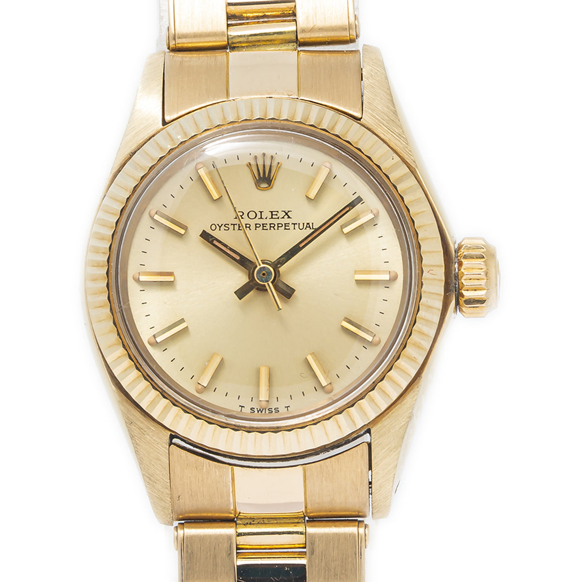 Rolex Oyster Perpetual 6719 14k Yellow Gold Oyster Champagne Dial Watch 25mm