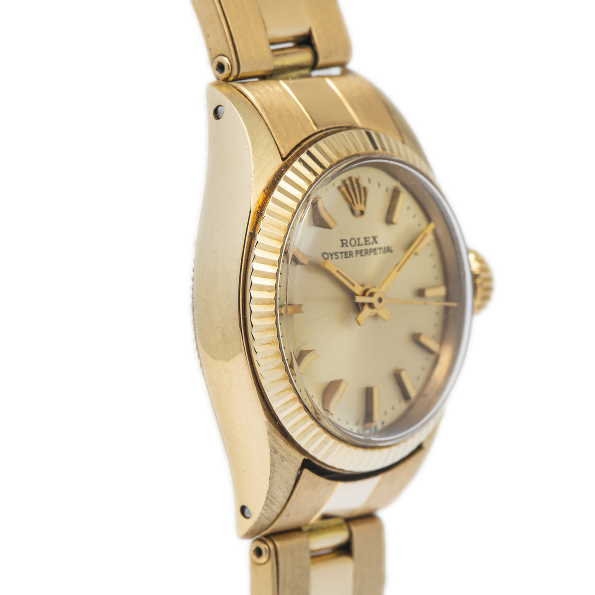 Rolex Oyster Perpetual 6719 14k Yellow Gold Oyster Champagne Dial Watch 25mm