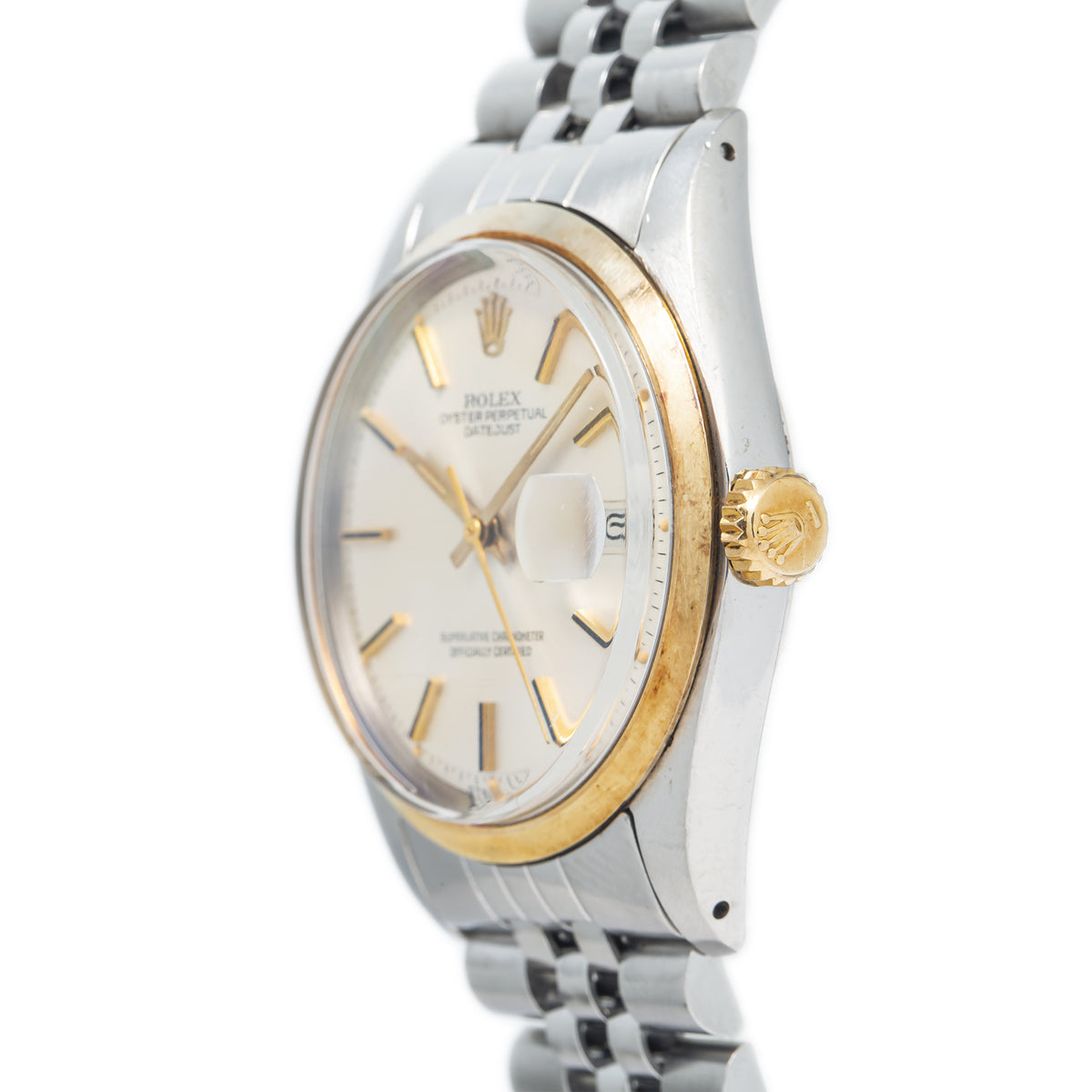 Rolex Datejust 1600 Steel Heavy Jubilee 18k Gold Bezel Silver Dial Watch 36mm