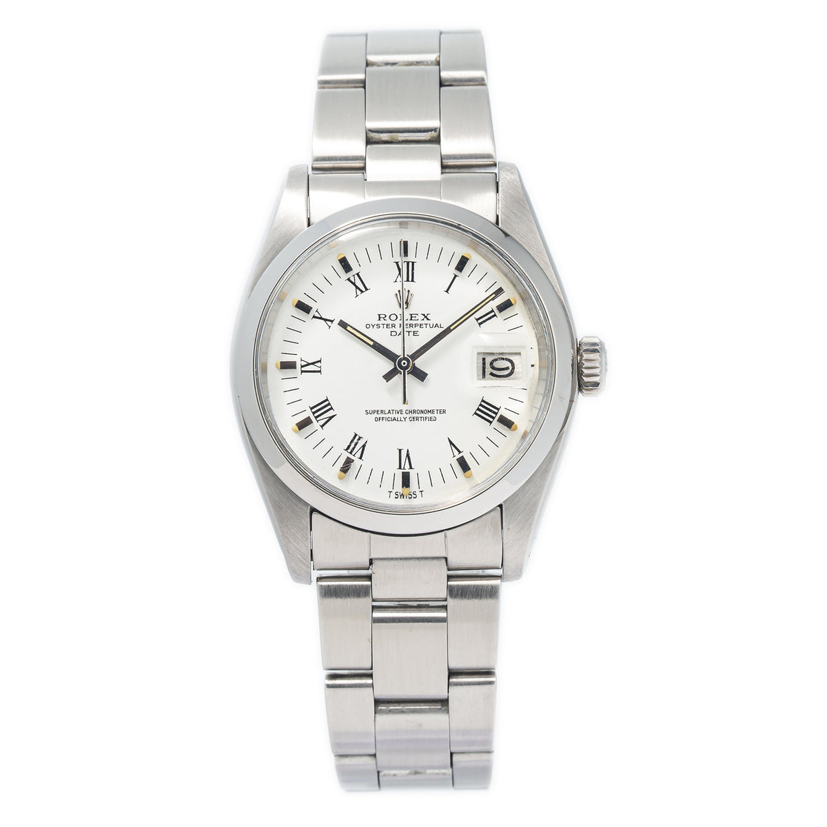 Rolex Oyster Perpetual Date 1500 Stainless Steel Roman White Dial Watch 34mm