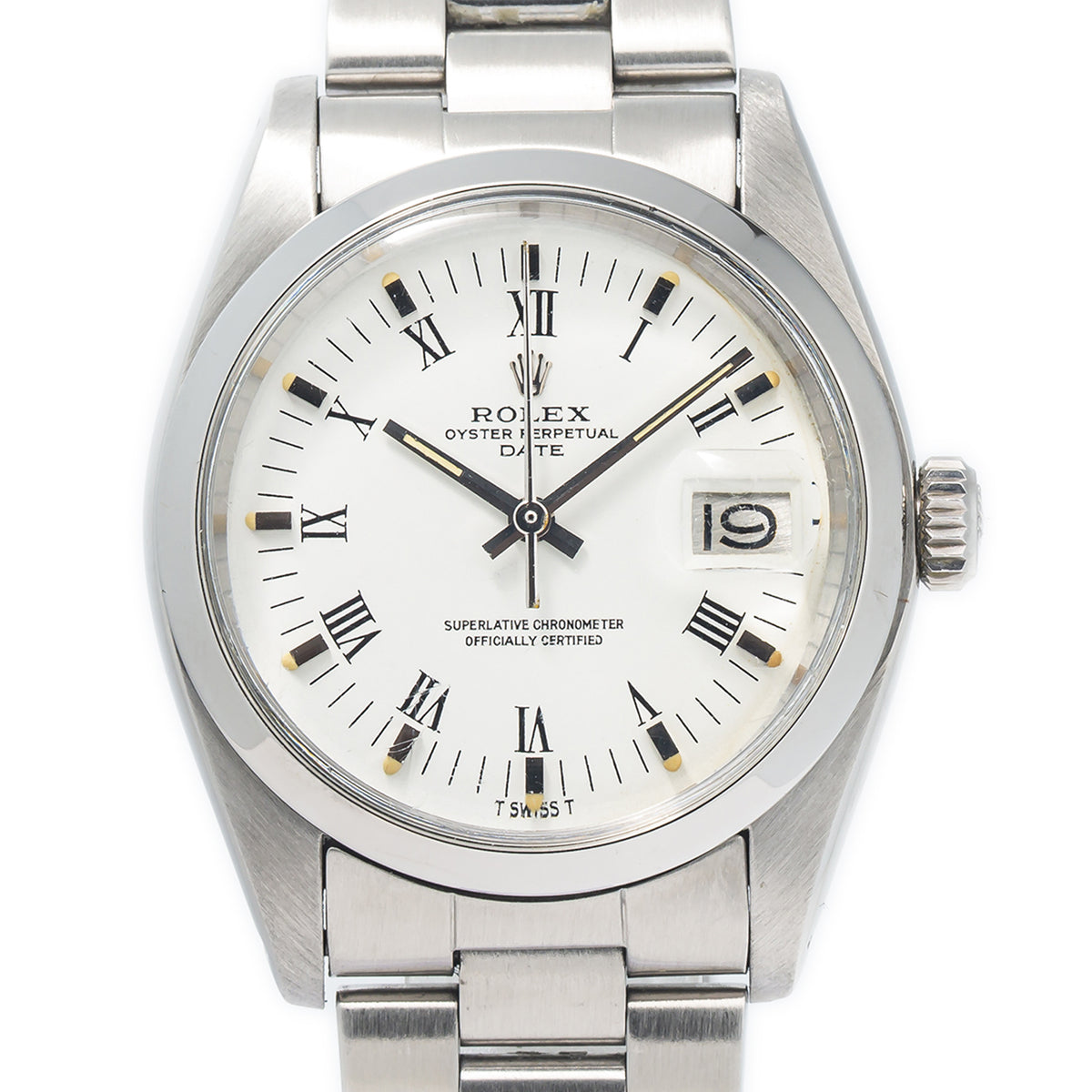Rolex Oyster Perpetual Date 1500 Stainless Steel Roman White Dial Watch 34mm