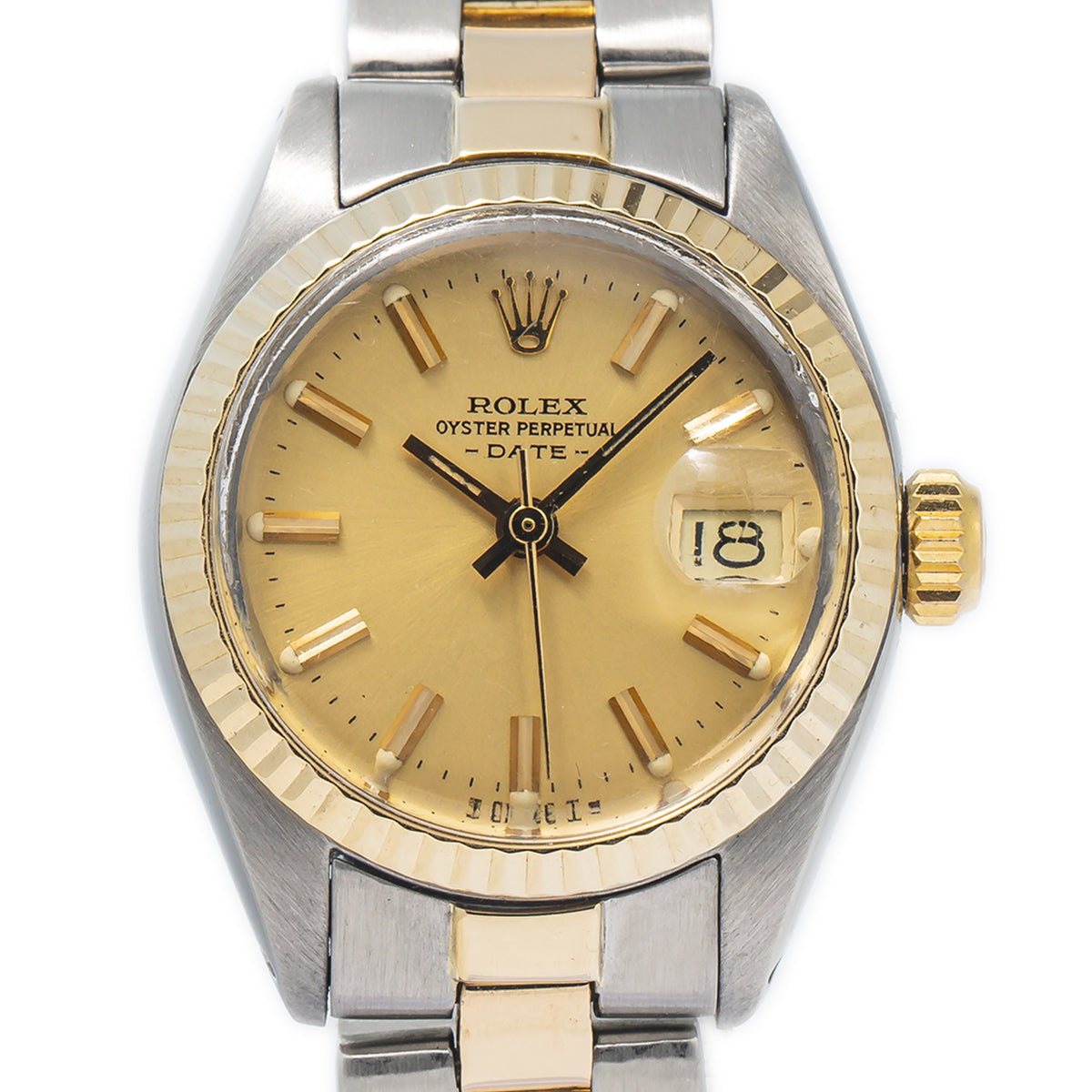 Rolex Date 6917 18k Yellow Gold Oyster Two Tone Champagne Dial Ladies Watch 26mm