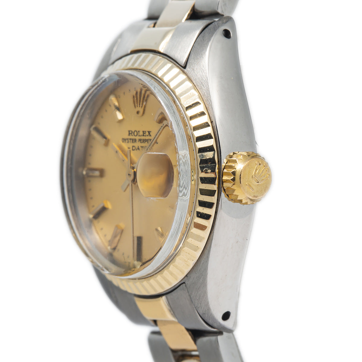 Rolex Date 6917 18k Yellow Gold Oyster Two Tone Champagne Dial Ladies Watch 26mm