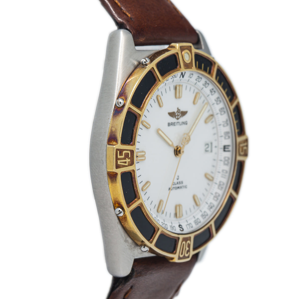Breitling J Class 80250 StainlessSteel Gold White Dial Date Automatic Watch 40mm