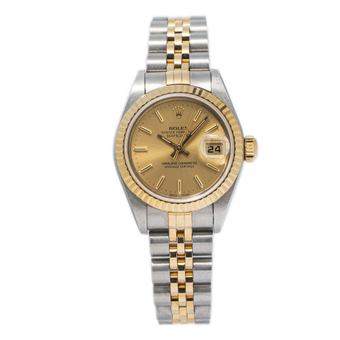 Rolex Datejust 79173 With Papers 18k Yellow Jubilee Champagne Dial Watch 26mm