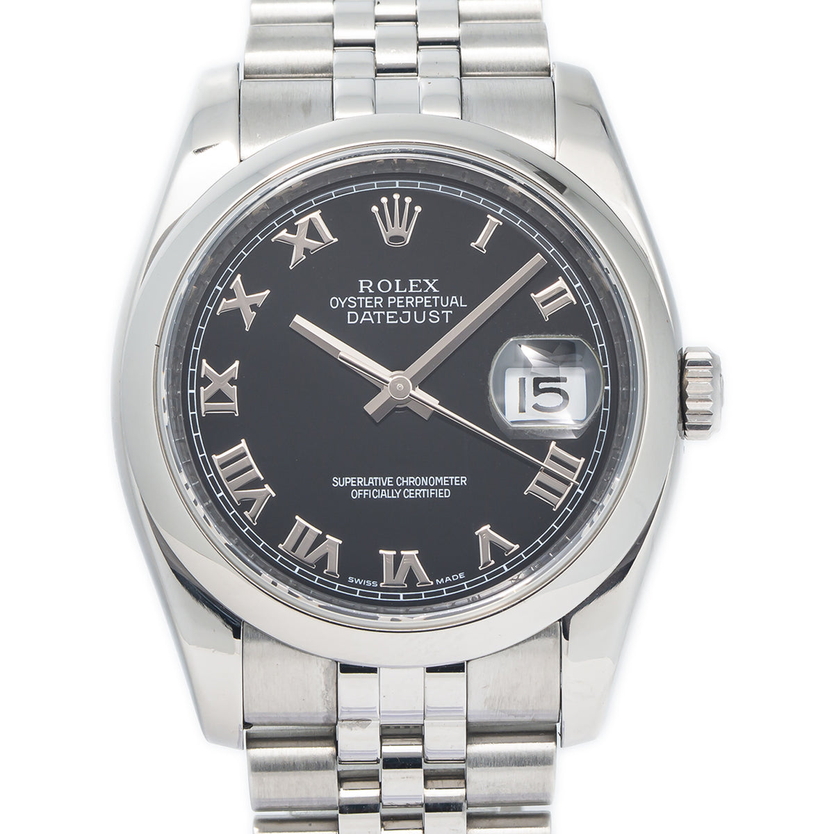 Rolex Datejust 116200 Stainless Steel Jubilee Roman Black Dial Unisex Watch 36mm
