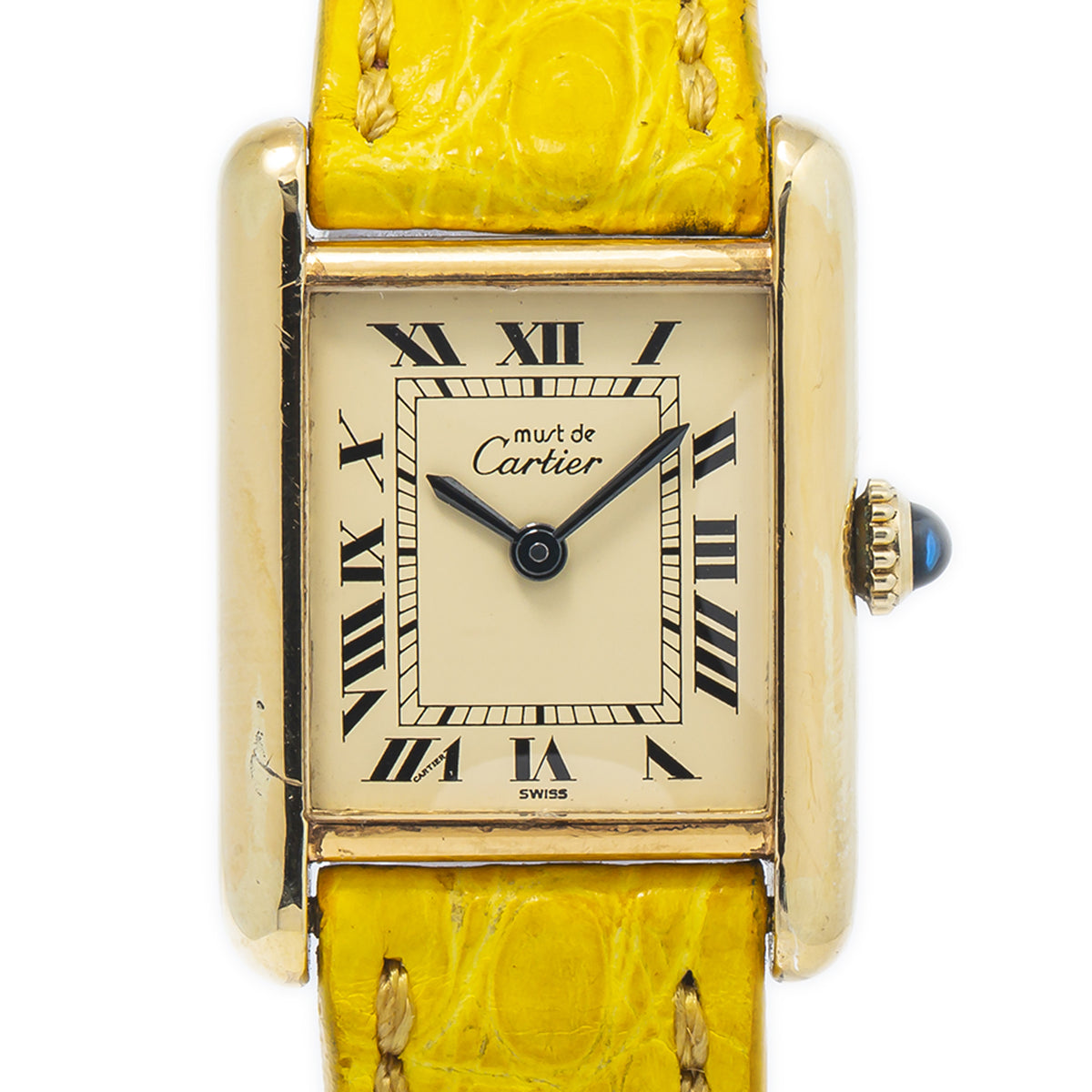 Cartier Tank VINTAGE Yellow Gold Plated Roman Cream Dial Manual Watch 21x28mm