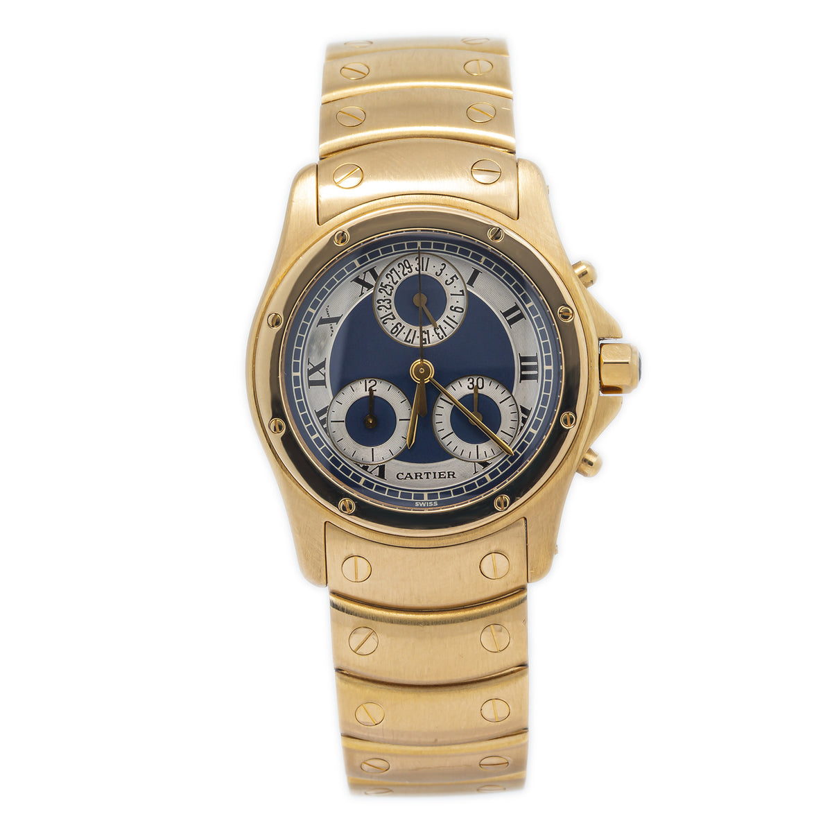 Cartier Santos Ronde 1500 0 18k Yellow Gold Chronograph Quartz Ladies Watch 30mm