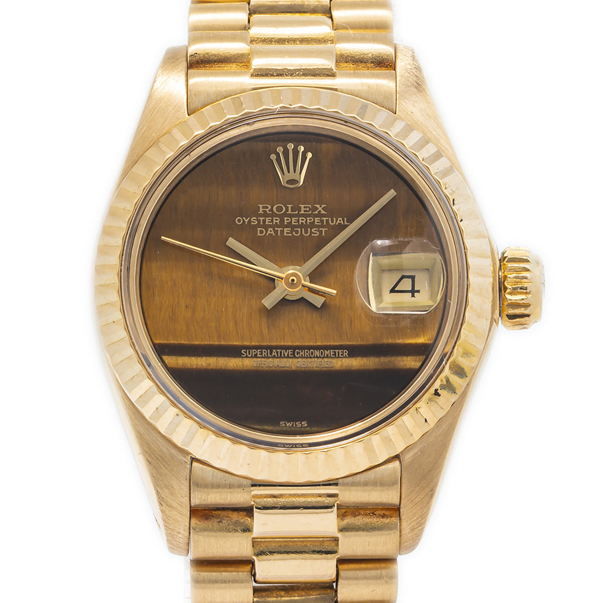 Rolex Datejust 6917 18k Yellow Gold President Tiger Eye Dial Ladies Watch 26mm