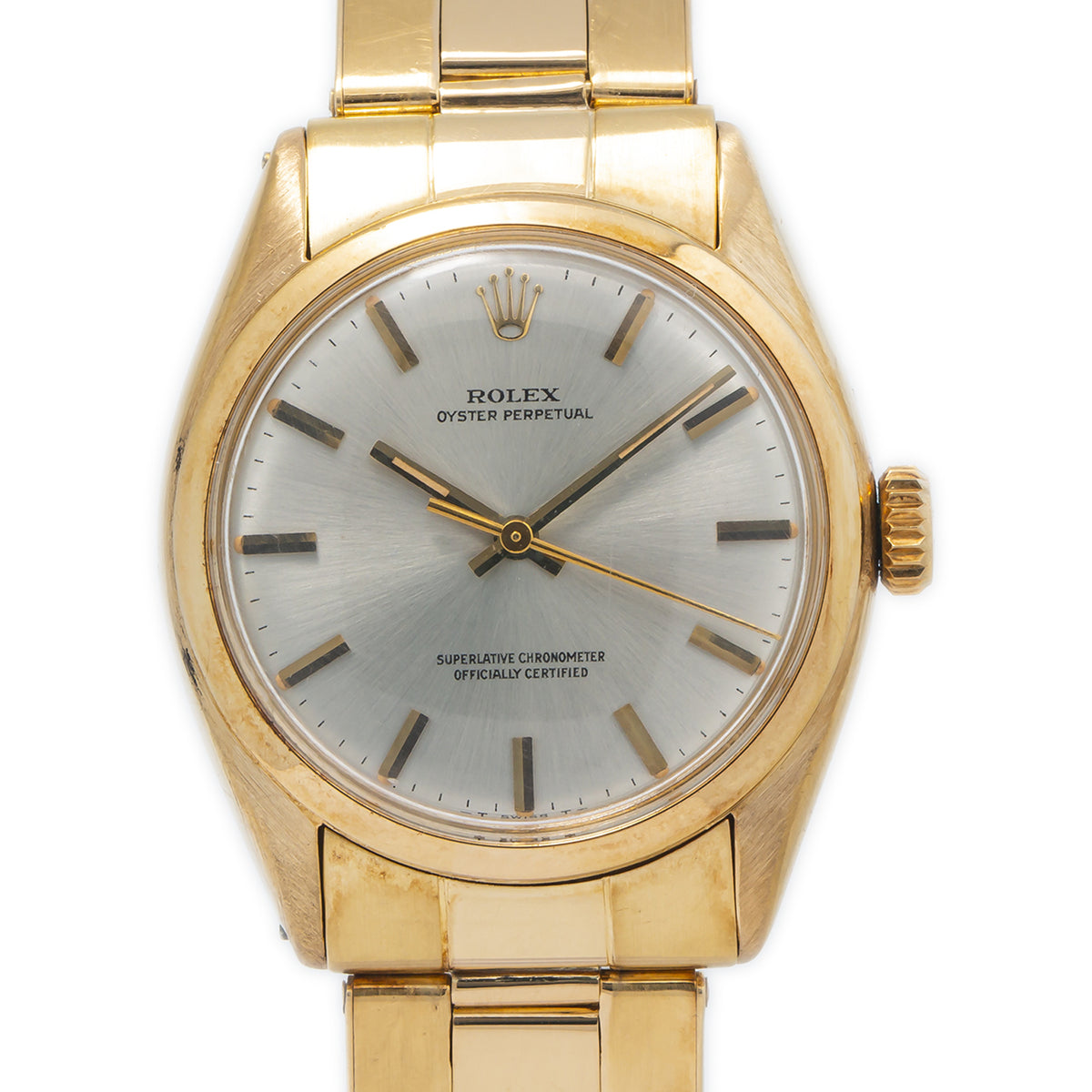 Rolex Oyster Perpetual 6084 18k Yellow Gold Oyster Silver Dial Auto Watch 34mm