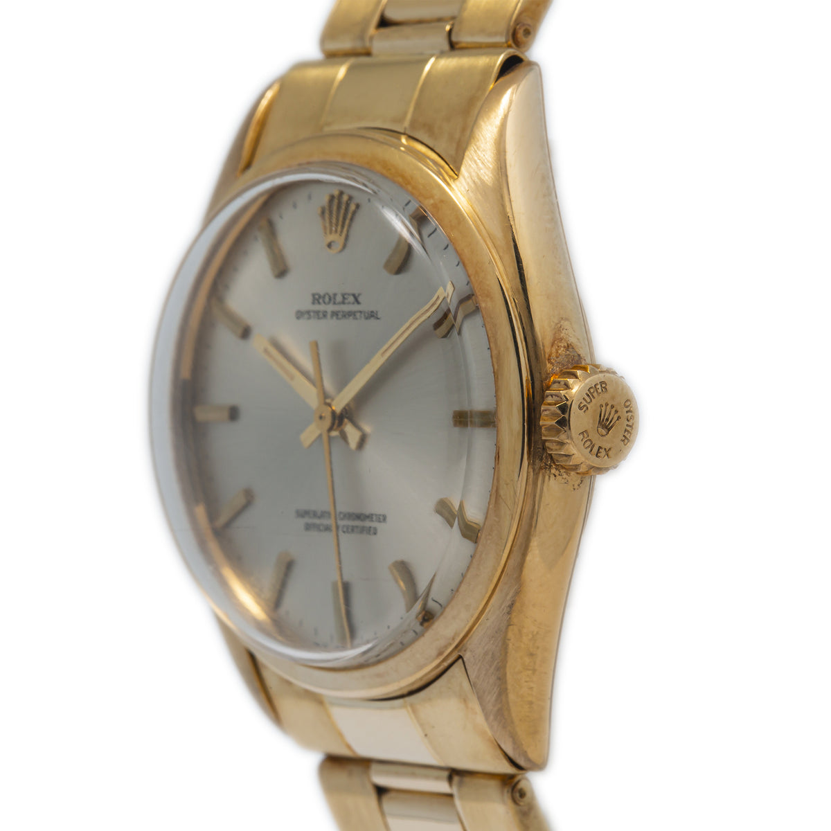 Rolex Oyster Perpetual 6084 18k Yellow Gold Oyster Silver Dial Auto Watch 34mm