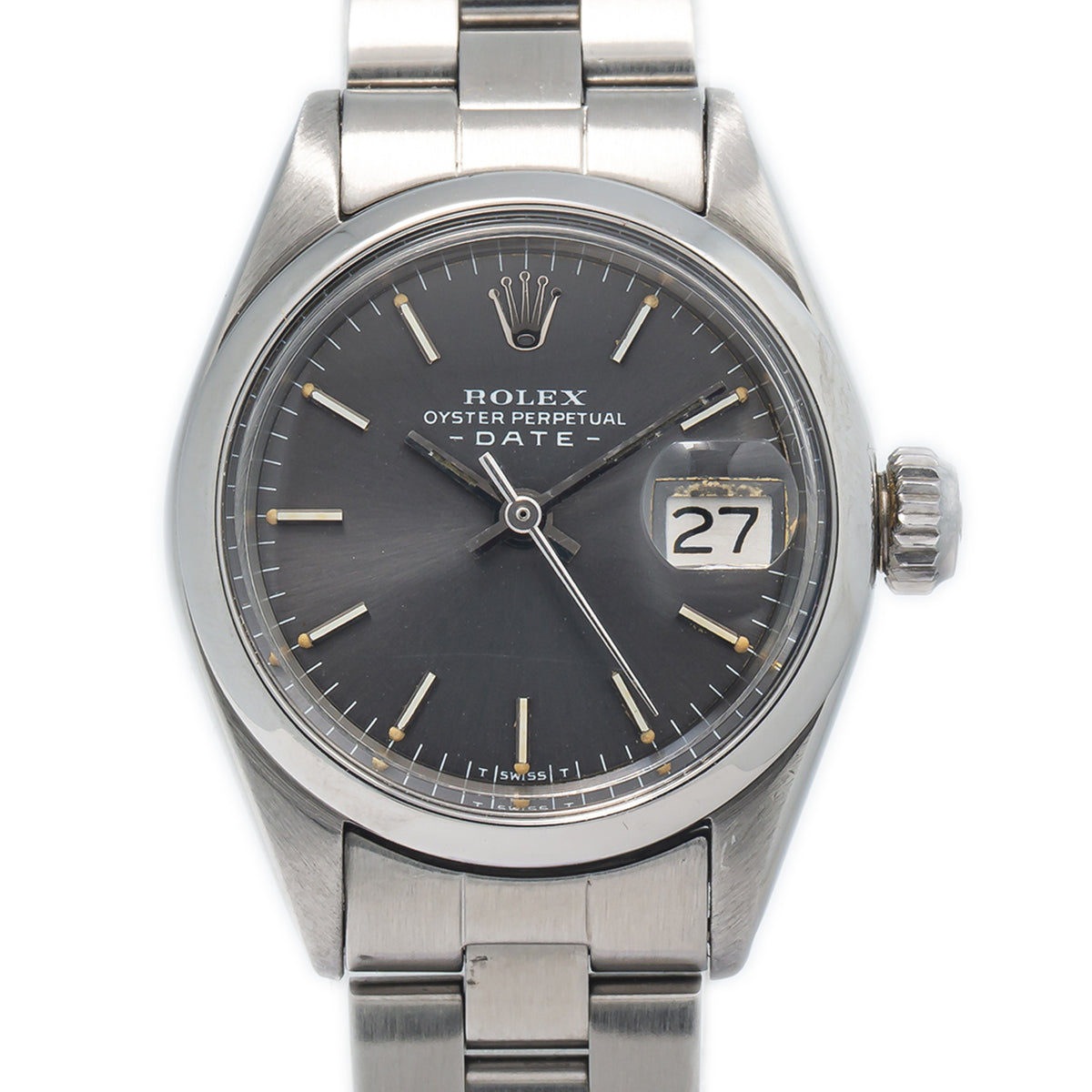 Rolex Oyster Perpetual Date 6916 Stainless Steel Grey Slate Dial Watch 26mm