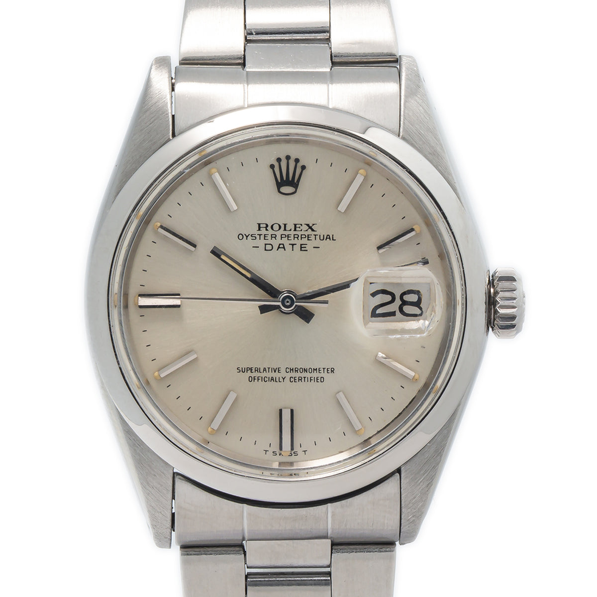 Rolex Oyster Perpetual Date 1500 StainlessSteel Silver Dial Automatic Watch 34mm