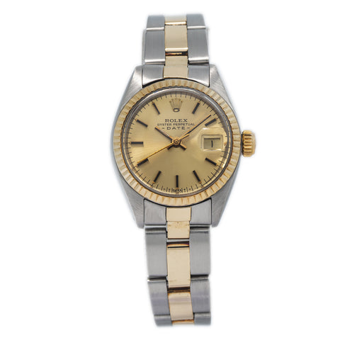 Rolex Date 6917 with Paper 1979 18k Yellow Gold Oyster Champagne Dial Watch 26mm