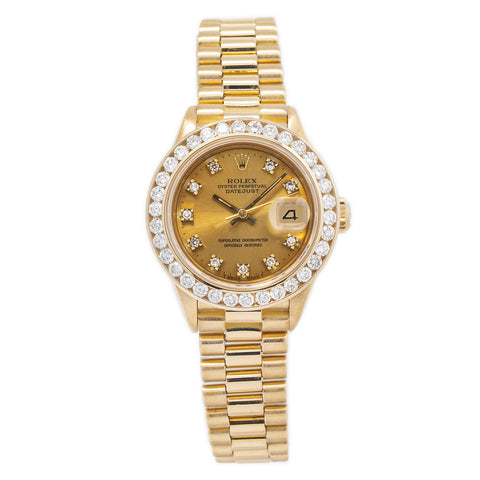 Rolex Datejust 69178 18k Yellow Gold President Diamond Champagne Dial Watch 26mm