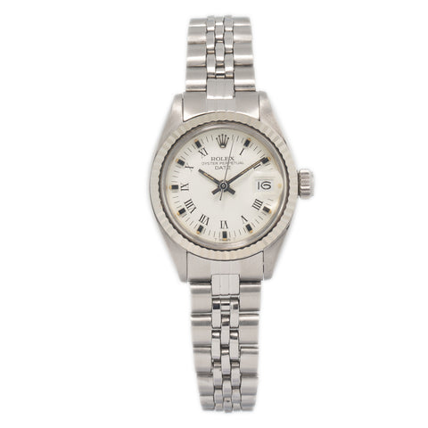 Rolex Oyster Perputual Date 6917 with Papers 1981 White Roman Dial Watch 26mm