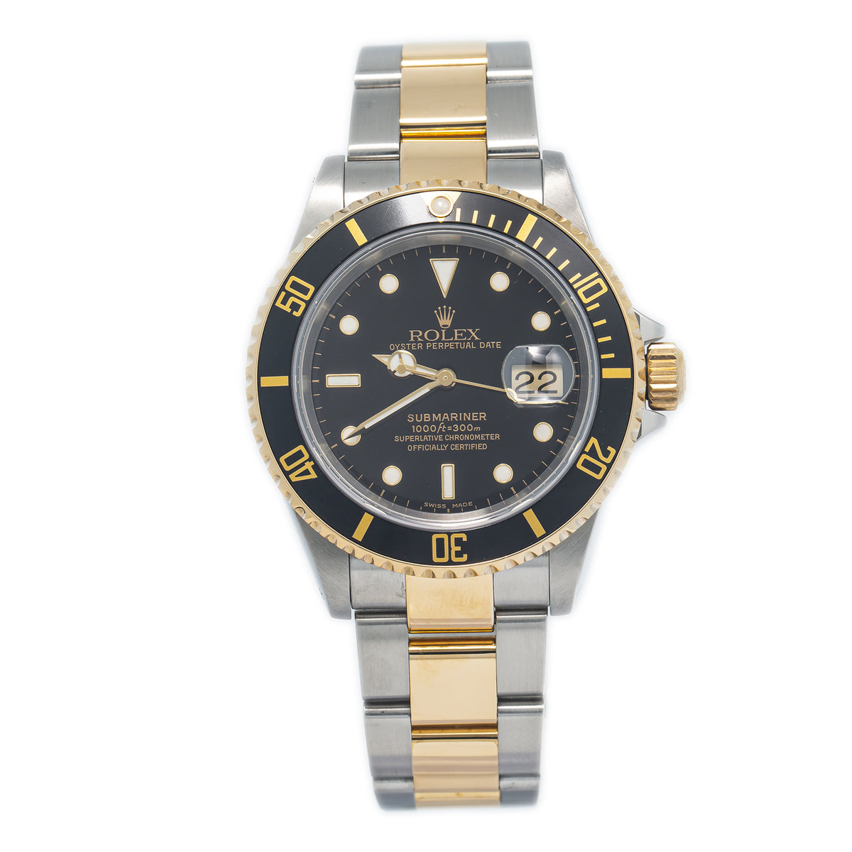 Rolex Submariner 16613 MINT Gold Thru Buckle 18k Black Dial Automatic Watch 40mm