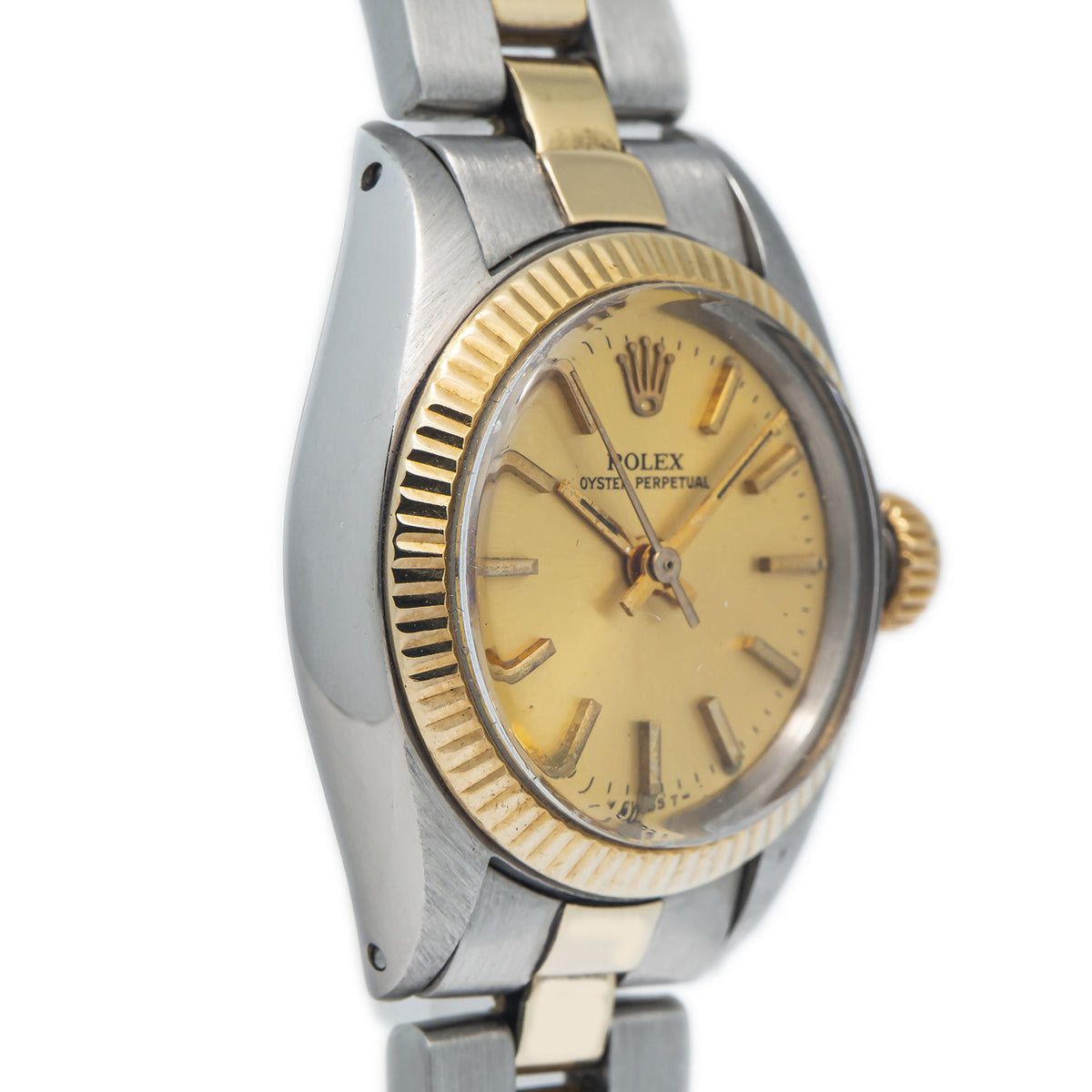 Rolex Oyster Perpetual 6719 18k Yellow Gold Two Tone Champagne Dial Watch 26mm