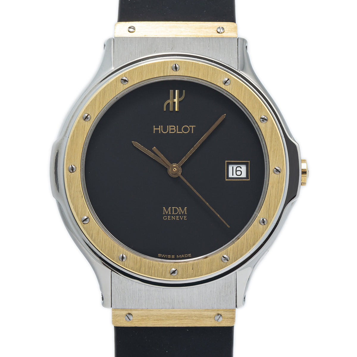 Hublot Classic MDM 1521.2 18k Yellow Gold & Steel Black Dial Quartz Watch 36mm