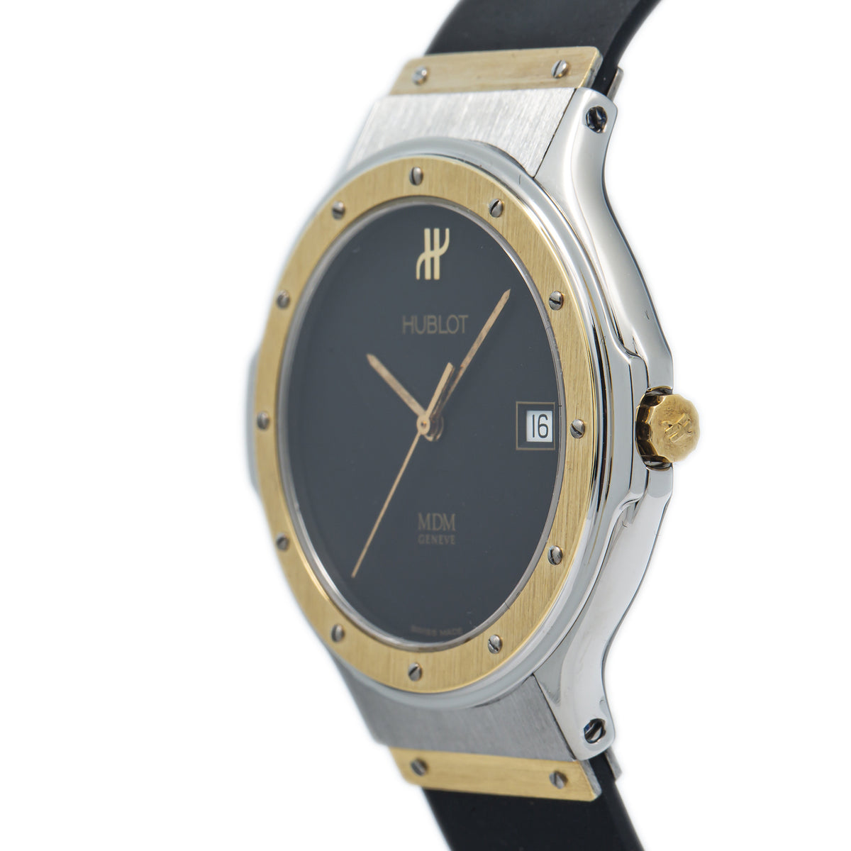 Hublot Classic MDM 1521.2 18k Yellow Gold & Steel Black Dial Quartz Watch 36mm