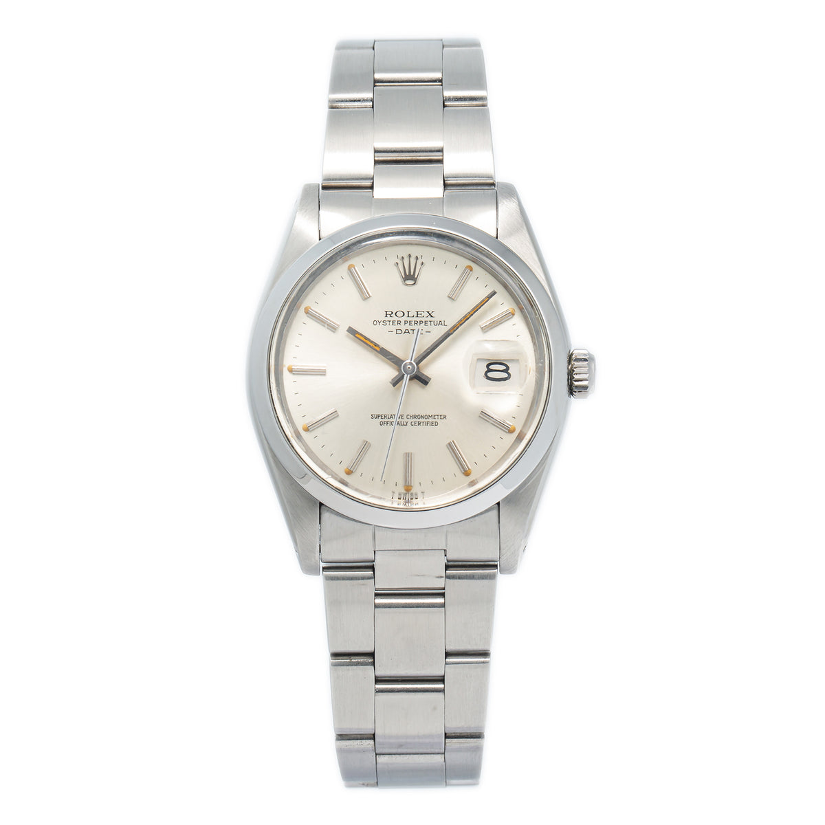 Rolex Oyster Perpetual Date 15000 With Paper Index Silver Dial Men's Watch 34mm