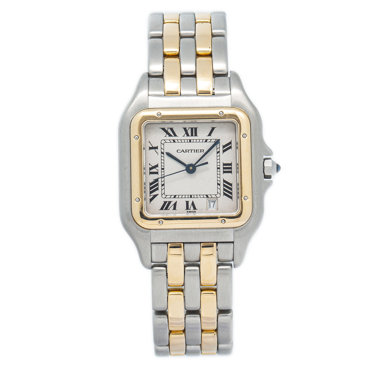Cartier Panthere 2 Row 183949 18k Yellow Two Tone Quartz White Dial Watch 27mm