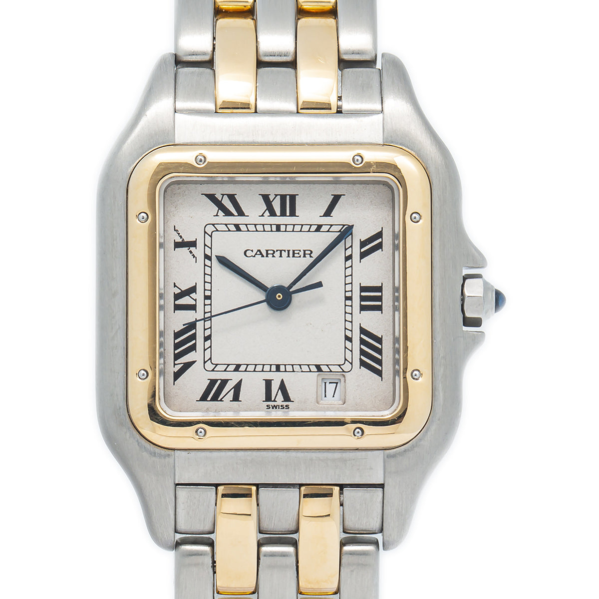 Cartier Panthere 2 Row 183949 18k Yellow Two Tone Quartz White Dial Watch 27mm