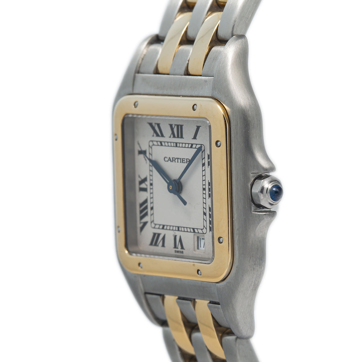 Cartier Panthere 2 Row 183949 18k Yellow Two Tone Quartz White Dial Watch 27mm