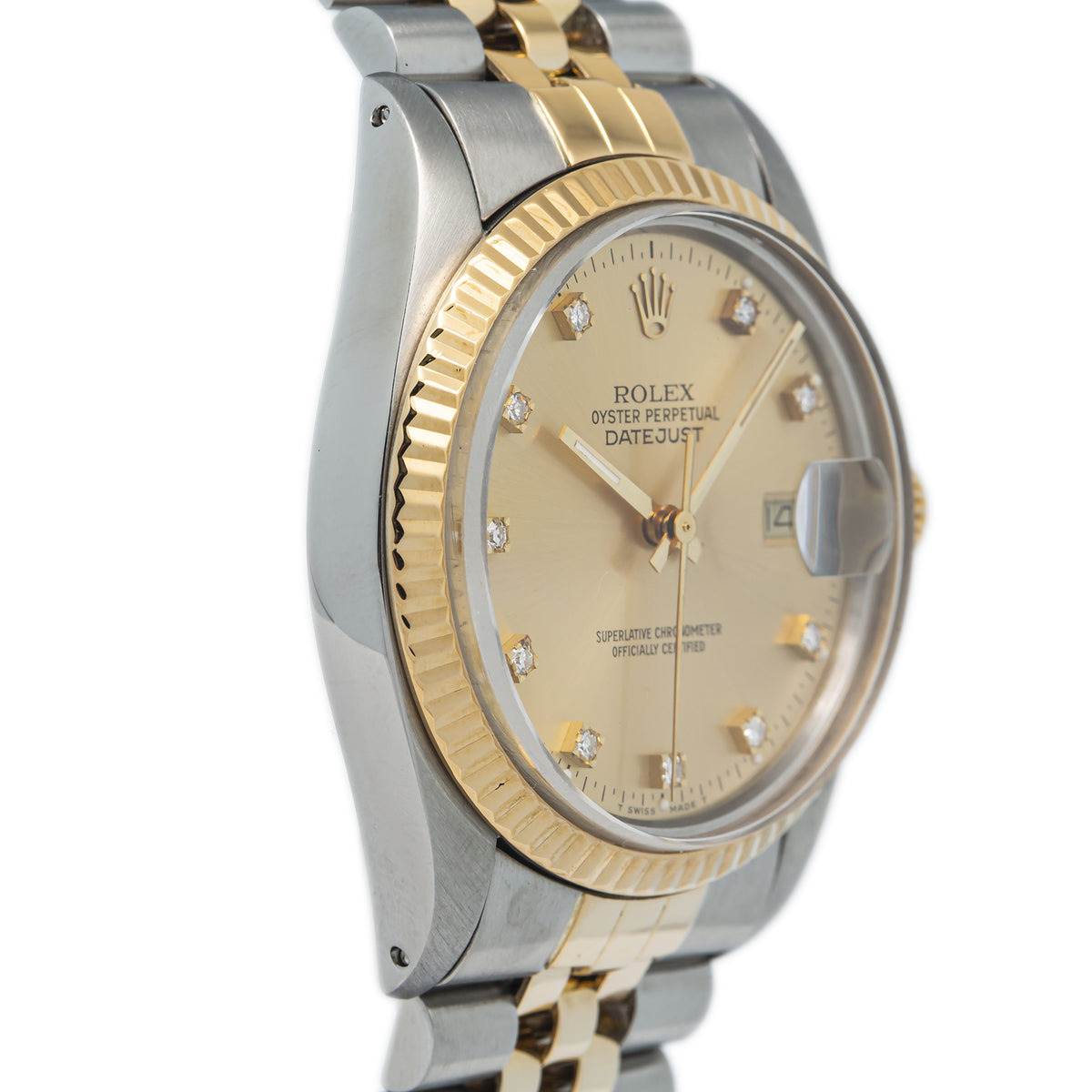 Rolex Datejust 16013 18k Yellow Gold Two Tone Jubilee Diamond Dial Watch 36mm