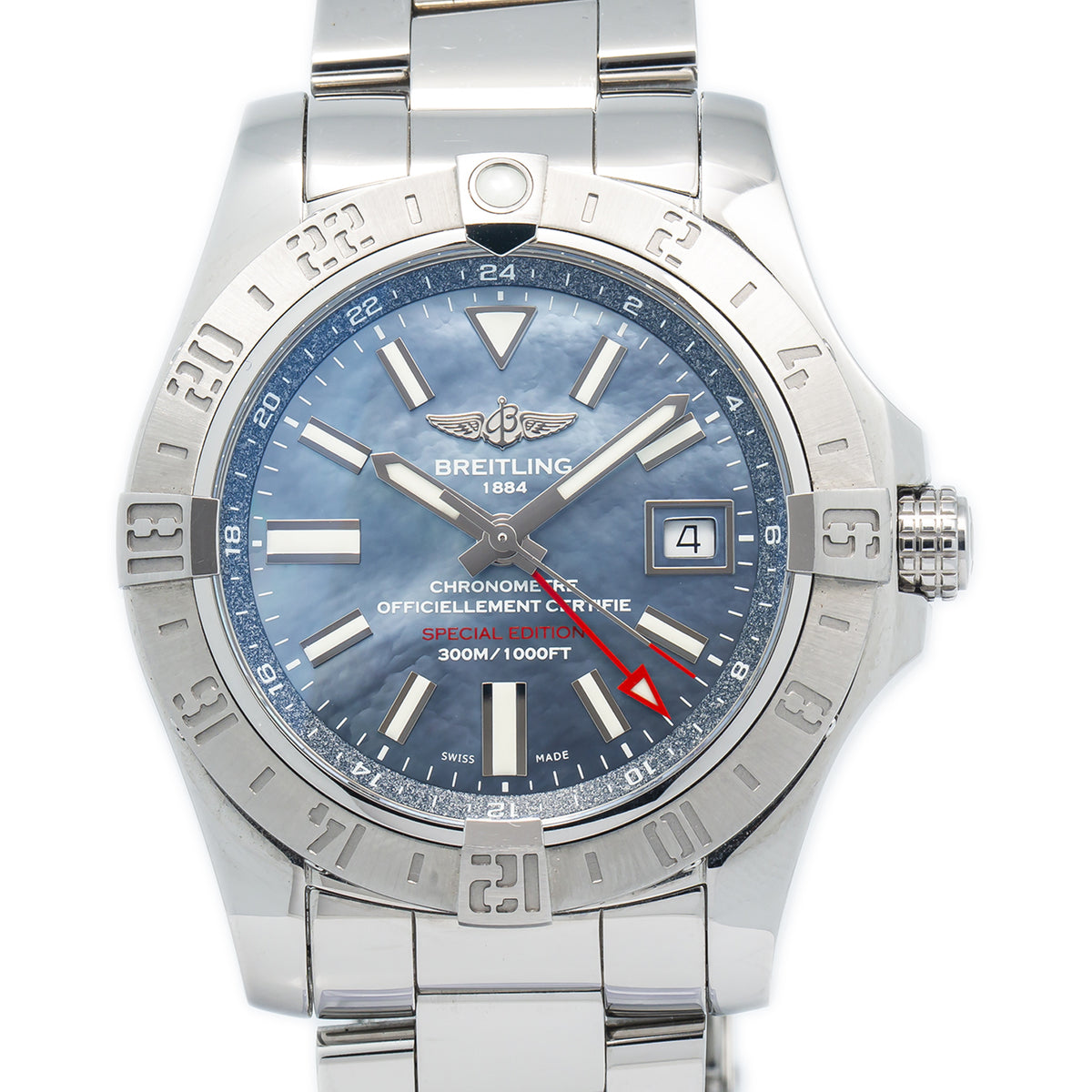 Breitling Avenger II GMT A32390 Automatic Blue Pearl Dial Men's Watch Complete