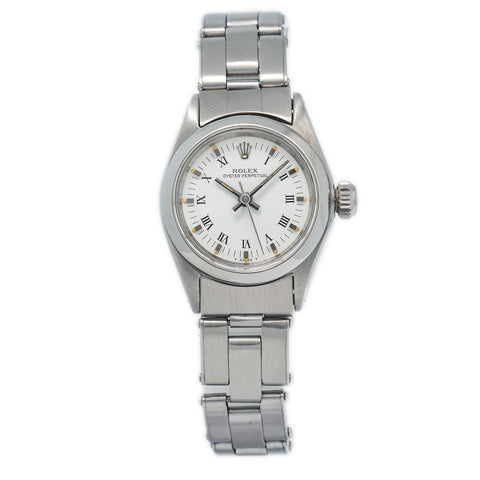 Rolex Oyster Perpetual 6618 Stainless Steel White Dial Ladies Vintage Watch 24mm