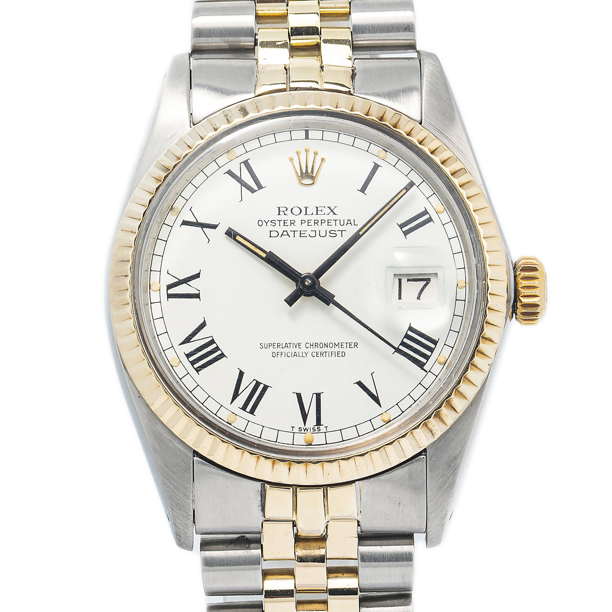 Rolex Datejust 16013 18k Yellow Gold Jubilee White Buckley Dial Men's Watch 36mm