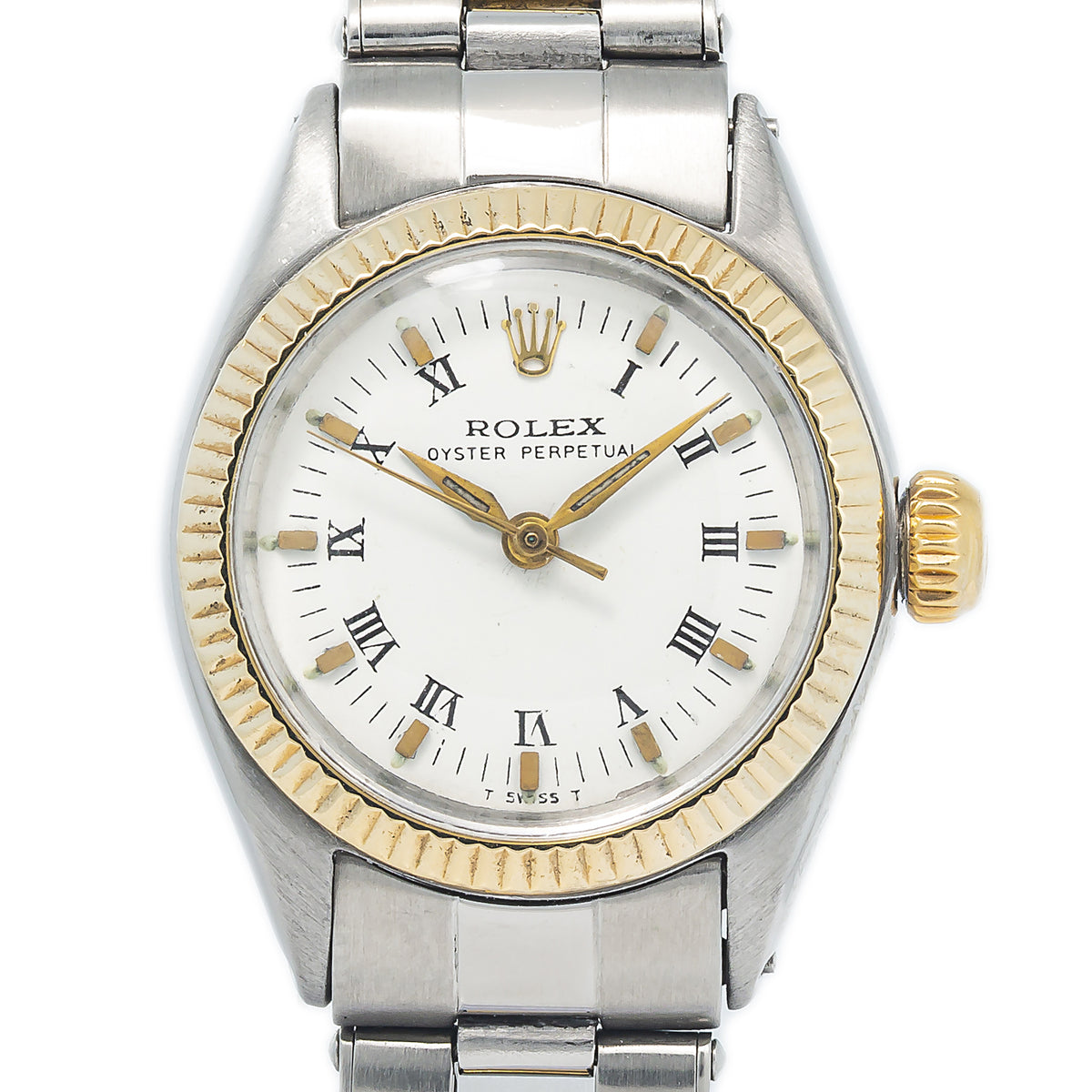 Rolex Oyster Perpetual 6619 14k YG Two Tone Roman & Index White Dial Ladies Watc