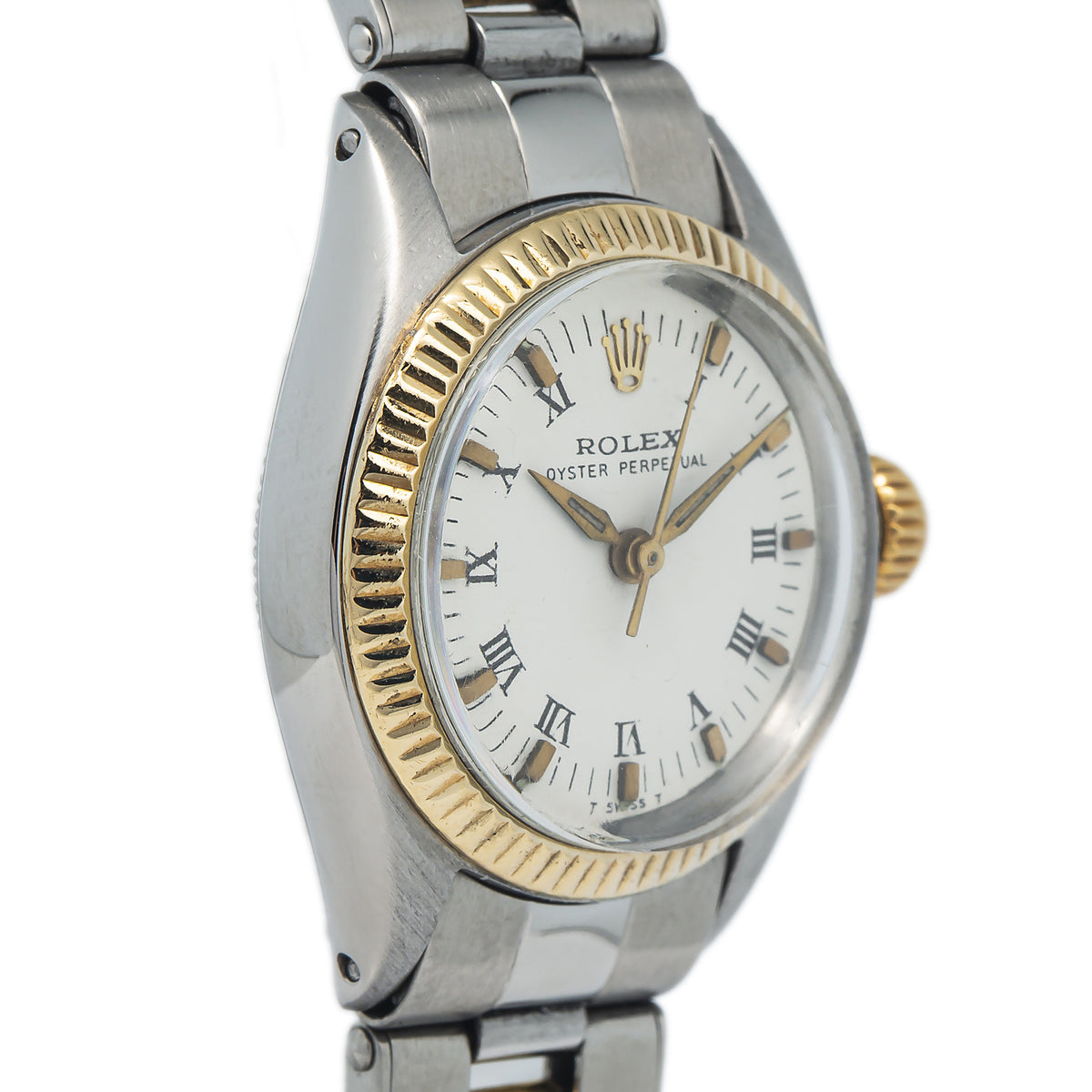 Rolex Oyster Perpetual 6619 14k YG Two Tone Roman & Index White Dial Ladies Watc