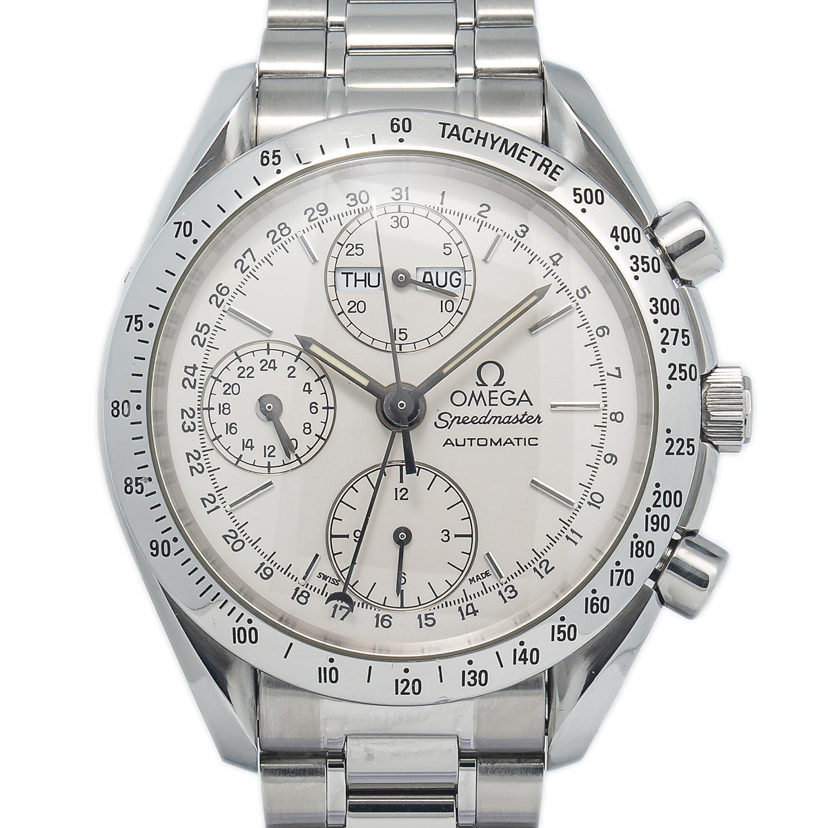 Omega Speedmaster 3521.30 Triple-Date Automatic White Dial Watch Stainless 38mm