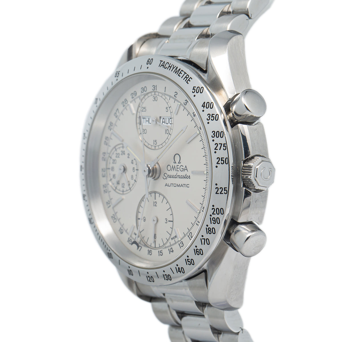 Omega Speedmaster 3521.30 Triple-Date Automatic White Dial Watch Stainless 38mm