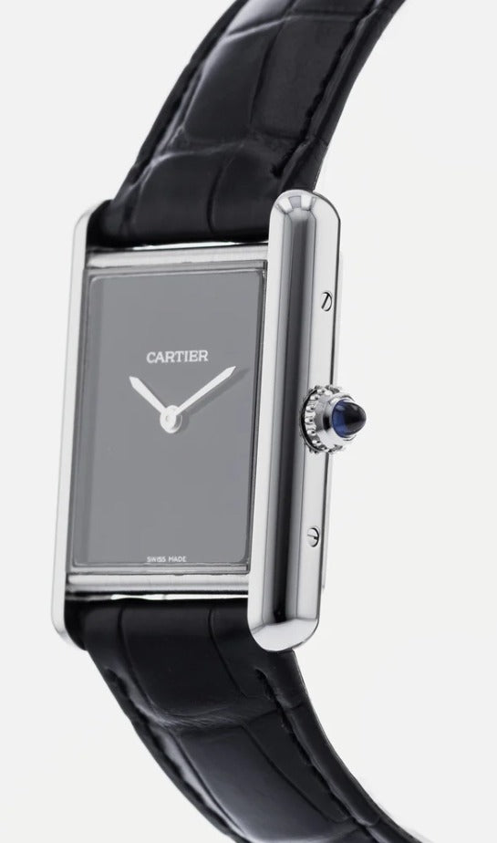 Cartier Tank Must 4323 WSTA0072 NEW SS Quartz Black Dial Watch 25x34mm B/P