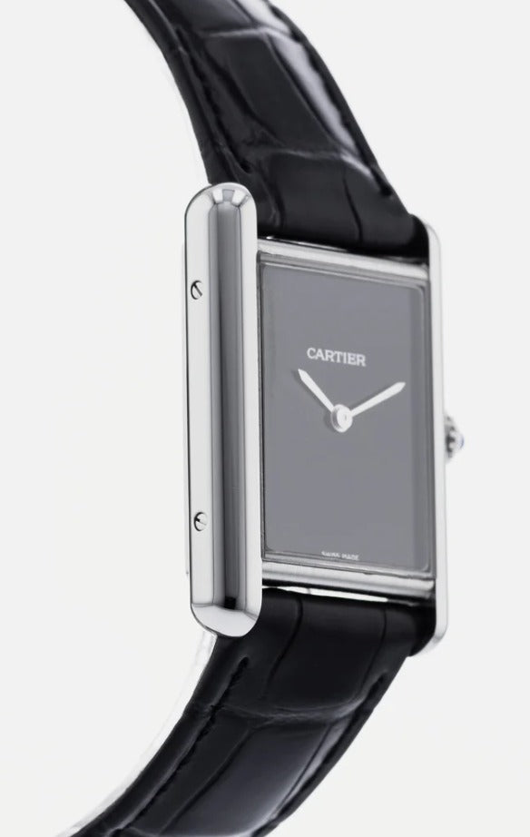 Cartier Tank Must 4323 WSTA0072 NEW SS Quartz Black Dial Watch 25x34mm B/P