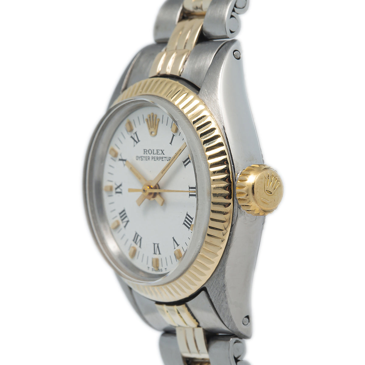 Rolex Oyster Perpetual 6619 14k YG Two Tone Jubilee White Dial Ladies Watch 25mm