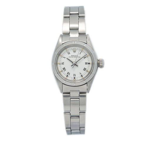 Rolex Oyster Perpetual 6718 Stainless Steel White Roman Dial Ladies Watch 25mm