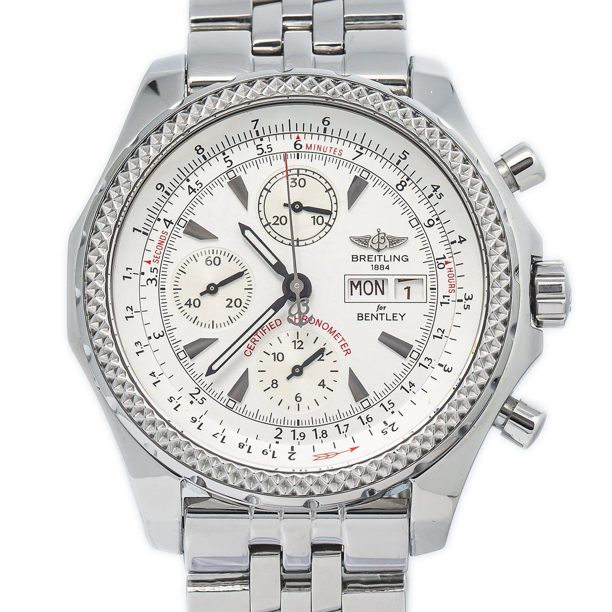 Breitling Bentley GT A13362 Men Automatic Chronograph Watch White Dial SS 45mm