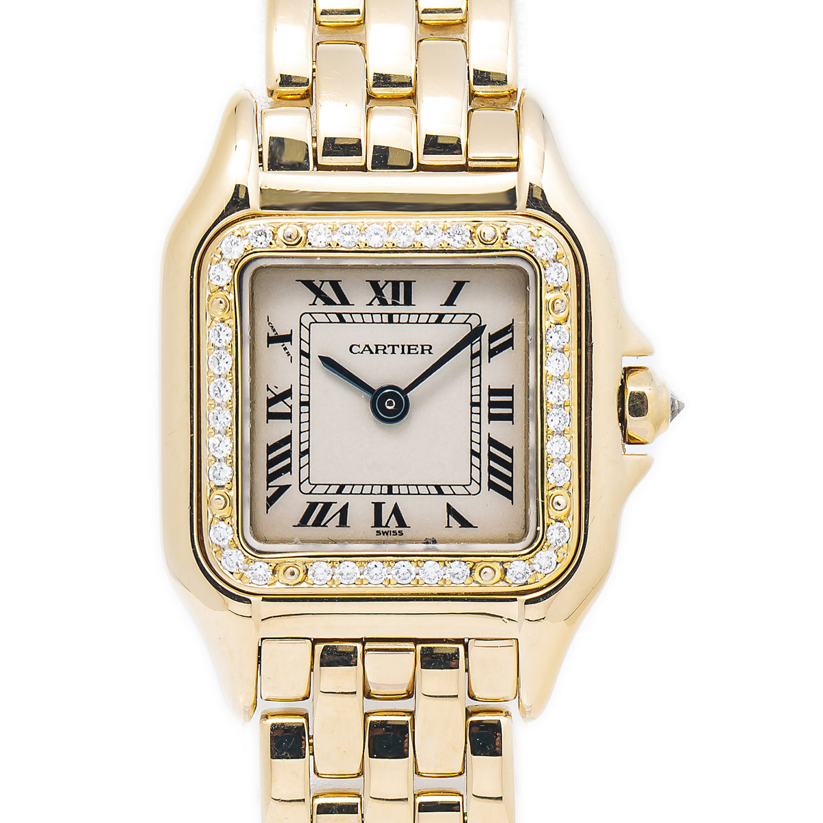 Cartier Panthere 1280 18k Yellow Factory Diamond Cream Dial Quartz Watch 22mm