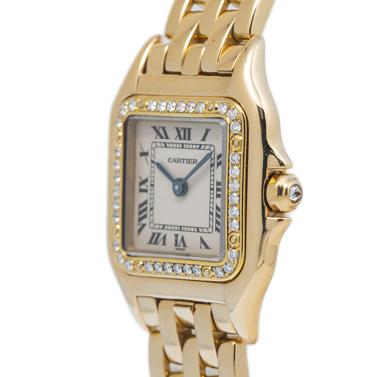 Cartier Panthere 1280 18k Yellow Factory Diamond Cream Dial Quartz Watch 22mm