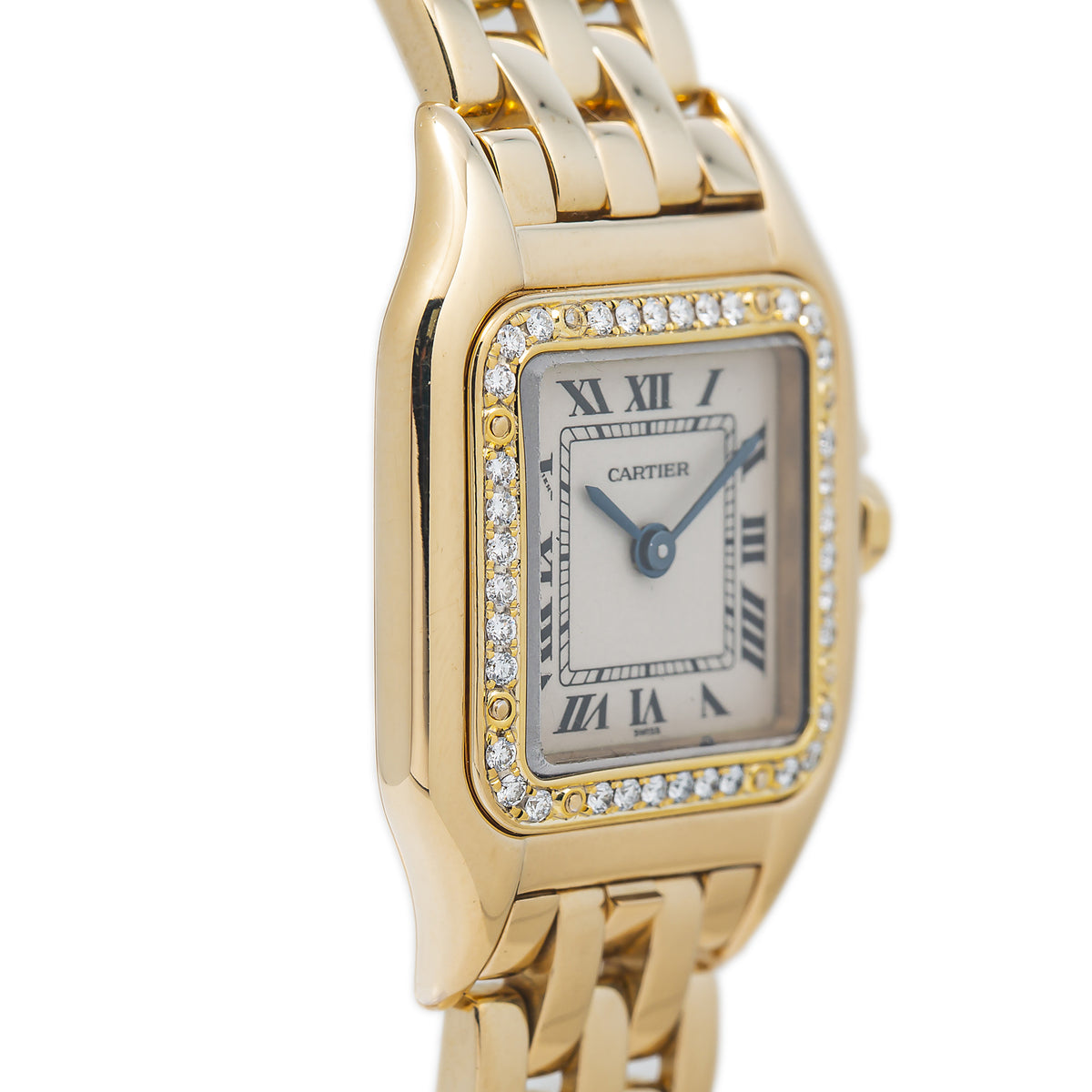 Cartier Panthere 1280 18k Yellow Factory Diamond Cream Dial Quartz Watch 22mm