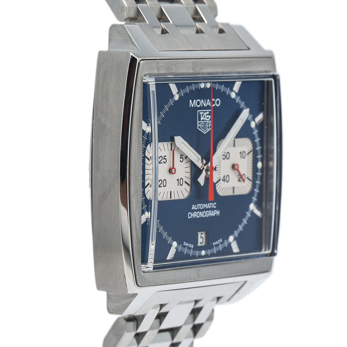 TAG Heuer Monaco CW2113 MINT Recent TH Service Stainless Blue Dial Watch 38mm