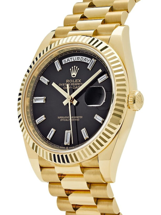 Rolex Day-Date 228238 NEW 2023 President Black Diamond Baguette Dial Watch 40mm