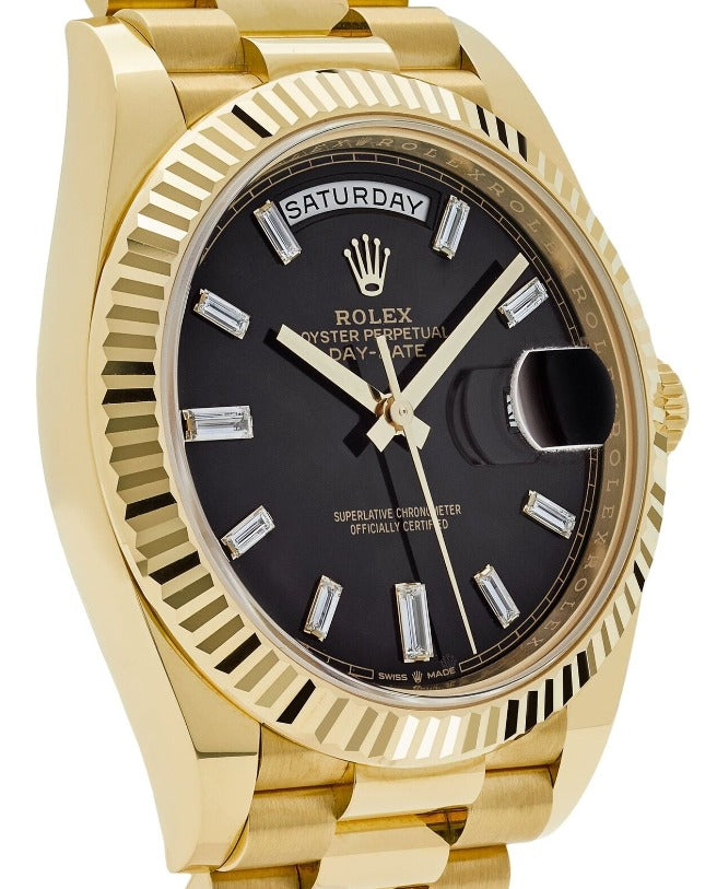 Rolex Day-Date 228238 NEW 2023 President Black Diamond Baguette Dial Watch 40mm